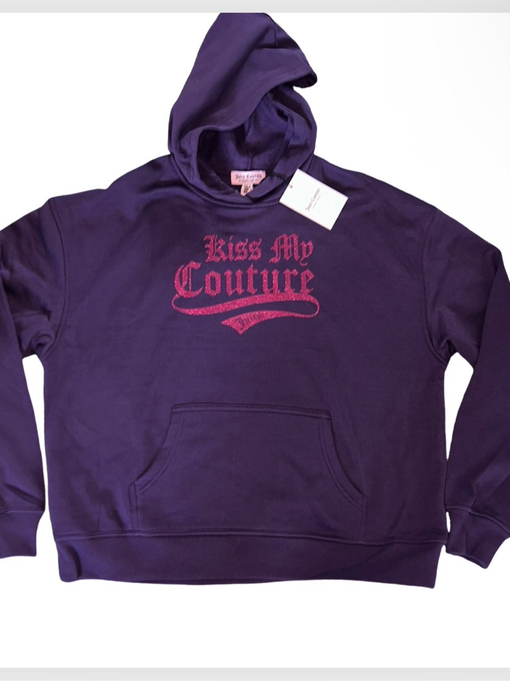 JUICY COUTURE GLITTER KISS MY COUTURE SHADOW PURPLE FLEECE HOODIE NWT - Picture 5 of 7